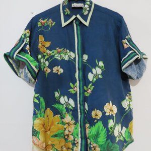 Alemais Navy Floral Short-Sleeve Button-Down Shirt